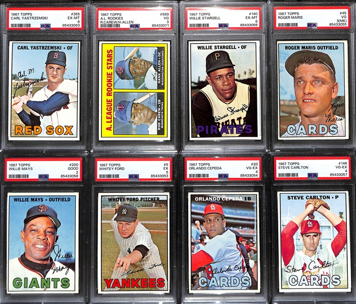 1967 Topps Complete Baseball Card Set (Missing the Tom Seaver Rookie #581 Card) - Mostly VG to Mint w. 18 PSA Graded Cards inc. Mantle (PSA 7ST), Brock (PSA 8), Killebrew (PSA 8OC), Clemente (PSA...