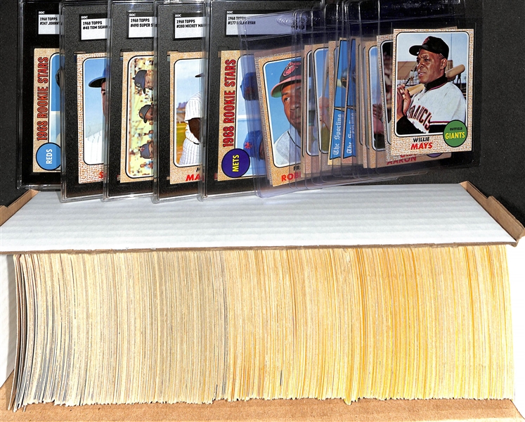 Complete 1968 Topps Baseball Card Set - All 598 Cards!  Includes 5 Graded Cards w. Nolan Ryan Rookie (SGC 4), Mantle #200 (SGC 4), Super Stars #490 Mantle/Mays/Killebrew (SGC 7), Seaver #45 (SGC...