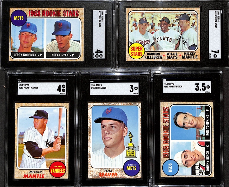 Complete 1968 Topps Baseball Card Set - All 598 Cards!  Includes 5 Graded Cards w. Nolan Ryan Rookie (SGC 4), Mantle #200 (SGC 4), Super Stars #490 Mantle/Mays/Killebrew (SGC 7), Seaver #45 (SGC...
