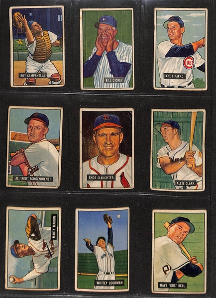  Lot of (50) 1951 Bowman Cards w. Roy Campanella & Bill Dickey