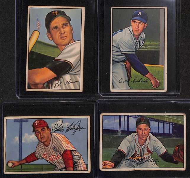  Lot of (16) 1951-1952 Topps & Bowman Baseball Cards w. 1951 Topps Bob Feller Red Back