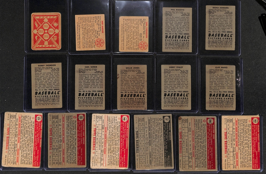  Lot of (16) 1951-1952 Topps & Bowman Baseball Cards w. 1951 Topps Bob Feller Red Back