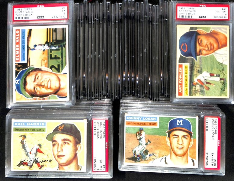 (95) Different 1956 Topps Cards - All Graded PSA 6 (Cards #ed Between 3 and 192) inc. Minoso, Collins, Tanner, Sievers, Rosen, Dark, Carey, Boone, Gomez, Face, F. Thomas, Burgess, Garver, +