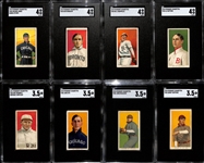 (8) 1910-11 T206 Piedmont Cigarettes Tobacco Cards (Each Graded SGC 3.5 or 4) - Jones (Hands at Hips), Crandall (Portrait w. Cap), Rudolph, Chappelle, Mattern, Atz, McAleese, Hoffman