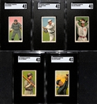 (5) 1909-11 T206 Piedmont Cigarettes Tobacco Cards (Each Graded SGC 4) - Sid Smith, Chief Myers (Batting), Cecil Ferguson, Jap Barbeau, Spike Shannon