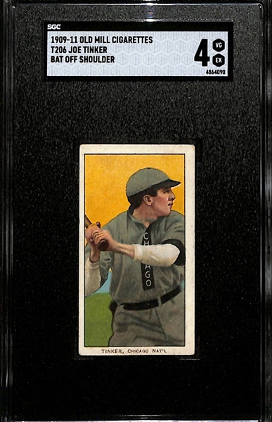 1909-11 T206 Old Mill Cigarettes Joe Tinker (HOFer - Bat Off Shoulder) Graded SGC 4