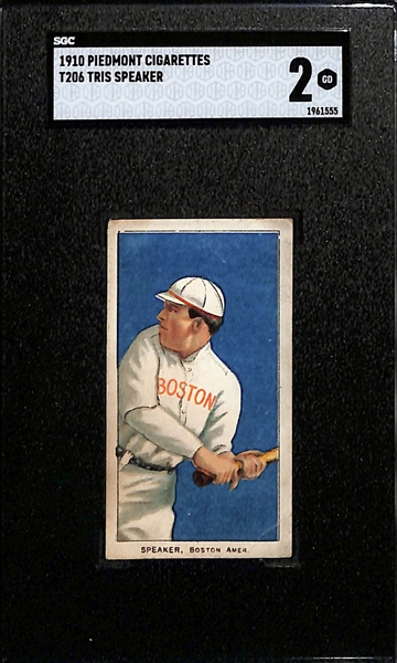 1910 T206 Piedmont Cigarettes Tris Speaker (HOFer - Portrait) Graded SGC 2