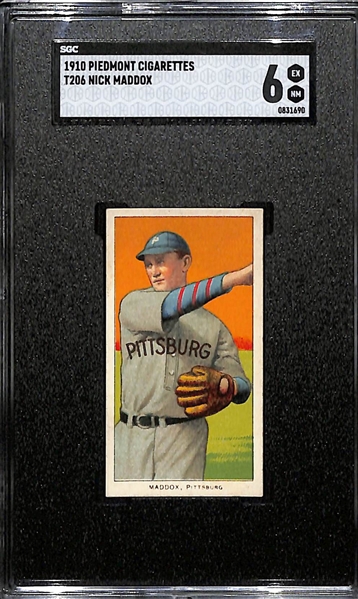 1910 T206 Piedmont Cigarettes Nick Maddox (Pirates) Graded SGC 6