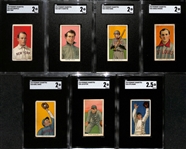 (7) 1909-11 T206 Piedmont Cigarettes Tobacco Cards (Each Graded SGC 2 or SGC 2.5) - McIntyre, Elberfeld (NY), S. Evans, C. Rhodes, Oakes, Ritter, Knabe