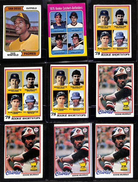 Lot of (20) 1960s-1970s Topps Baseball Rookie Cards inc. 1974 Dave Winfield, 1975 Gary Carter, (3) 1978 Paul Molitor/Alan Trammell, (4) Eddie Murray, +