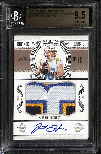 2020 National Treasures Justin Hebert Crossover Rookie Patch Autograph Graded BGS 9.5 (#/99)