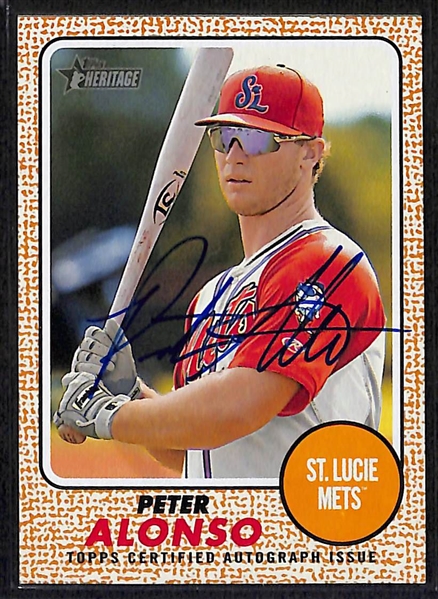 Lot of (2) Baseball Rookie Autographs- 2019 Bowman's Best Fernando Tatis Jr Blue Refractor (BGS 9) (#/150), 2017 Heritage Minors Pete Alonso