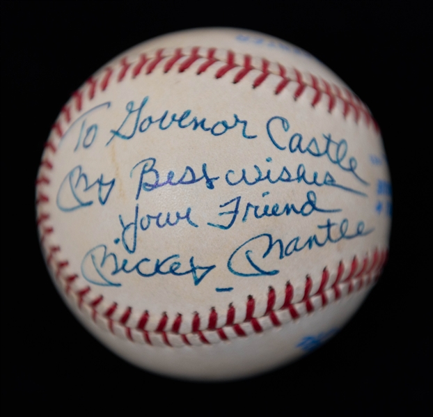Mickey Mantle Signed Rawlings Official American League Baseball, Personalized to Former Delaware Governor Mike Castle (JSA Auction Letter)