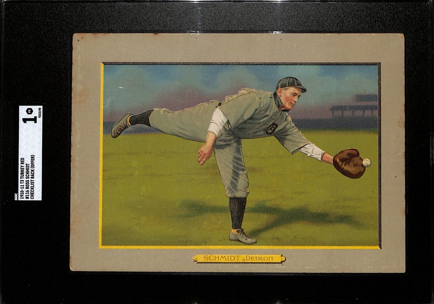 1910-11 Turkey Red Cigarette T3 Boss Schmidt (Horizontal In-Action Image) Cabinet Card #116 (Checklist Back - Offer) Graded SGC 1