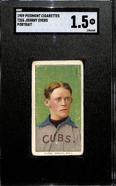 1909 T206 Johnny Evers (HOF, Portrait) Tobacco Card (Piedmont Cigarettes Back) Graded SGC 1.5