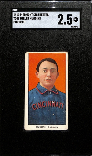 1910 T206 Miller Huggins (HOF, Portrait) Tobacco Card (Piedmont Cigarettes Back) Graded SGC 2.5