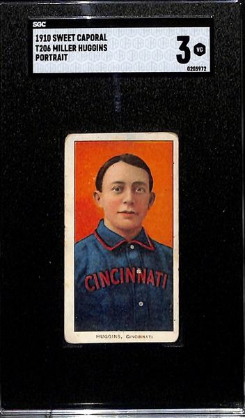 1910 T206 Miller Huggins (HOF, Portrait) Tobacco Card (Sweet Caporal Cigarettes Back) Graded SGC 3