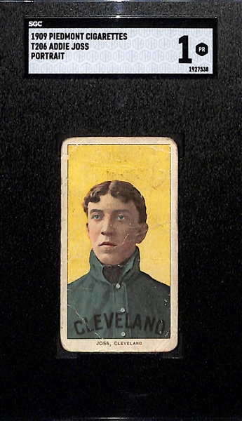 1909 T206 Addie Joss (HOF, Portrait) Tobacco Card (Piedmont Cigarettes Back) Graded SGC 1