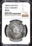 1880/9 S HOT-50 Silver Morgan Dollar VAM-11 Medium S - MS63