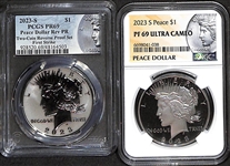 Lot of (2) 2023-S Peace Silver Dollars - PF69 & PR69
