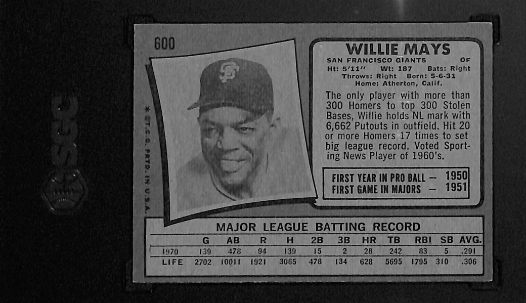 1971 Topps Willie Mays #600 Graded SGC 6.5