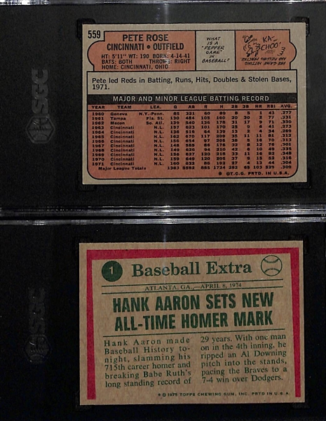 1972 Topps Pete Rose #559 (SGC 7) & 1975 Topps Hank Aaron Homer Record Highlights #1 (SGC 7.5)