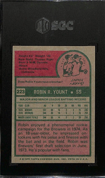 1975 Topps Robin Yount Rookie Card #223 Graded SGC 7.5