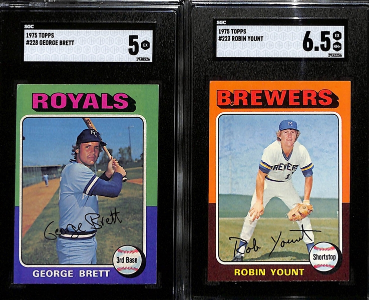 1975 Topps Rookie Lot - George Brett #228 (SGC 5) & Robin Yount #223 (SGC 6.5)