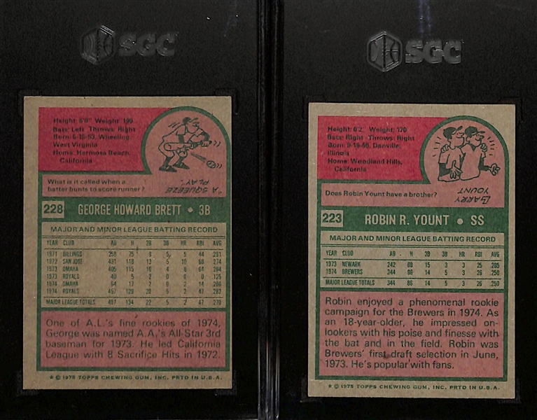1975 Topps Rookie Lot - George Brett #228 (SGC 5) & Robin Yount #223 (SGC 6.5)
