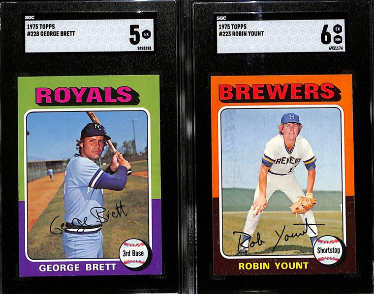 1975 Topps Rookie Lot - George Brett #228 (SGC 5) & Robin Yount #223 (SGC 6)