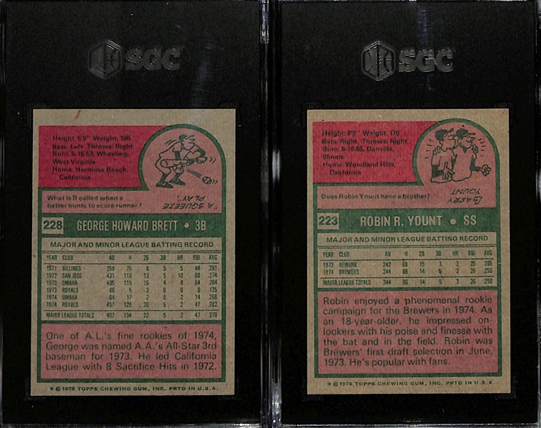1975 Topps Rookie Lot - George Brett #228 (SGC 5) & Robin Yount #223 (SGC 6)