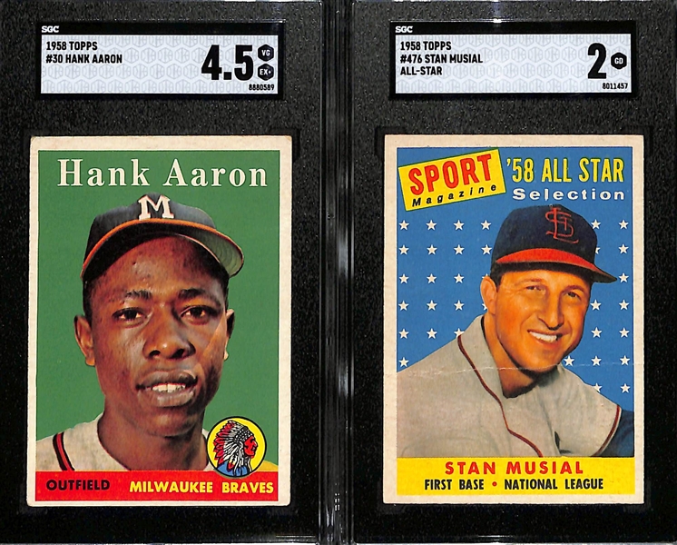 1958 Topps Lot - Hank Aaron #30 (SGC 4.5) & Stan Musial All-Star #476 (SGC 2)