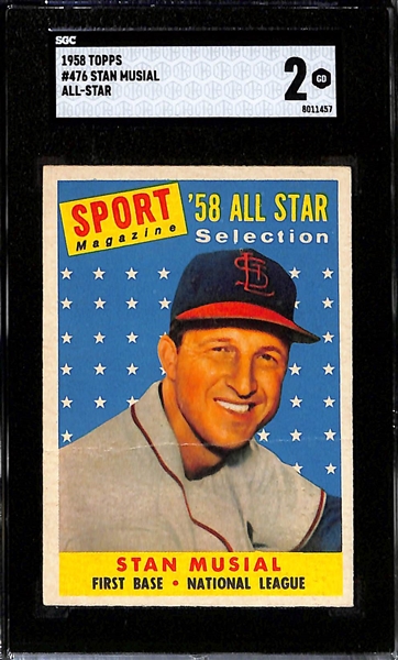 1958 Topps Lot - Hank Aaron #30 (SGC 4.5) & Stan Musial All-Star #476 (SGC 2)