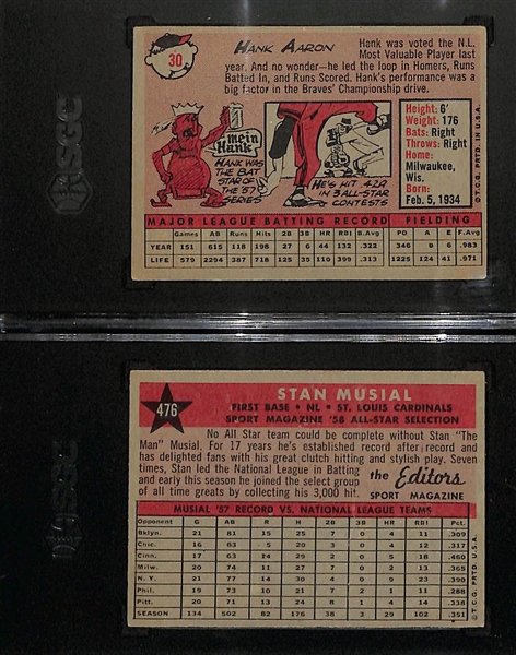1958 Topps Lot - Hank Aaron #30 (SGC 4.5) & Stan Musial All-Star #476 (SGC 2)