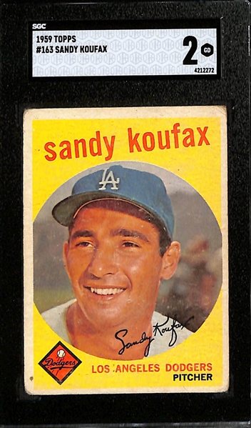 Lot of (3) Vintage HOFers - 1959 Koufax #163 (SGC 2), 1965 Koufax #300 (SGC 3), 1965 Willie Mays #250 (SGC 2.5)