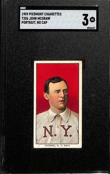 1909 T206 Piedmont Cigarettes John McGraw (HOF - Portrait, No Cap) Graded SGC 3