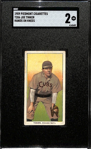 1909 T206 Piedmont Cigarettes Joe Tinker (HOF - Hands on Knees) Graded SGC 2