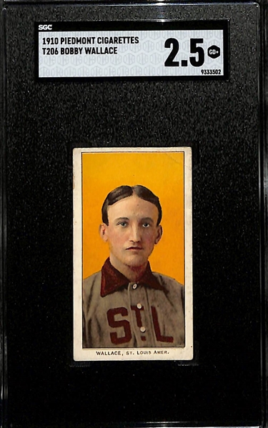 1910 T206 Piedmont Cigarettes Bobby Wallace (HOF) Graded SGC 2.5