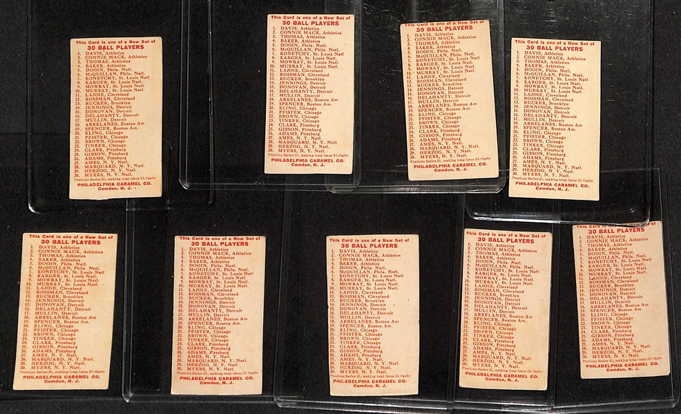 Lot of (9) 1910 E96 Philadelphia Caramel Cards w. Chief Meyers