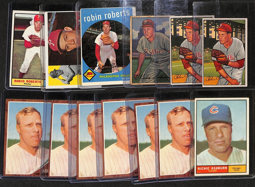 Lot of (13) 1952-1962 Phillies Baseball Cards w. (2) 1952 Bowman Robin Roberts