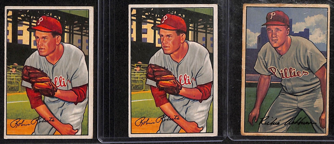 Lot of (13) 1952-1962 Phillies Baseball Cards w. (2) 1952 Bowman Robin Roberts