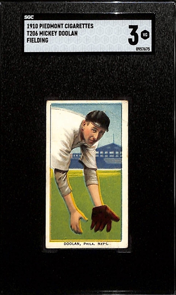 1910 T206 Piedmont Cigarettes Mickey Doolan (Fielding) Graded SGC 3