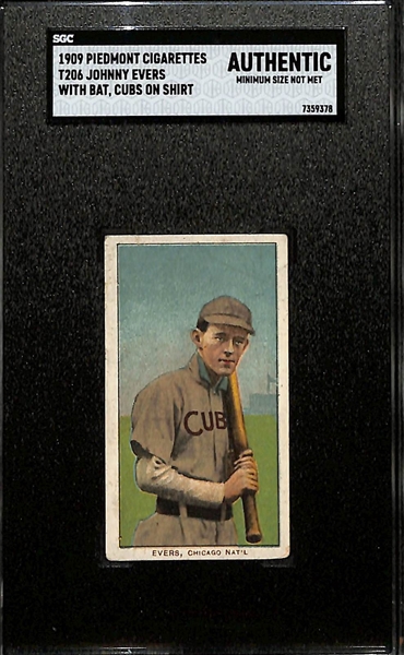 1909 T206 Piedmont Cigarettes Johnny Evers (HOF, With Bat, Cubs on Shirt) Graded SGC Authentic (Undersize)