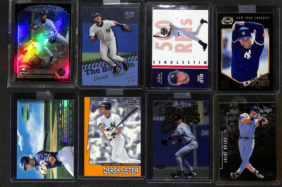 Lot of (32) Derek Jeter Cards WIth Rookies & Inserts - Inc. (4) 1993 Upper Deck Top Prospect Rookie Cards, (10) 1993 Topps Draft Pick Rookie Cards, 1994 Fleer Prospect Card, and More!