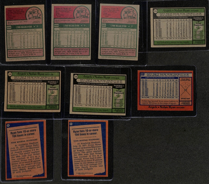 Lot of (63) Nolan Ryan Cards inc. (3) 1975 Topps, (3) 1979 Topps, 1978 Topps, (2) 1978 Topps Record Breakers, 1980 Topps, +