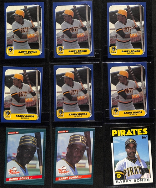 Lot of (52) Barry Bonds Rookies and Inserts inc. (6) 1986 Fleer Update Rookies, (2) 1986 Donruss The Rookies, (4) 1986 Topps Traded Rookies, +