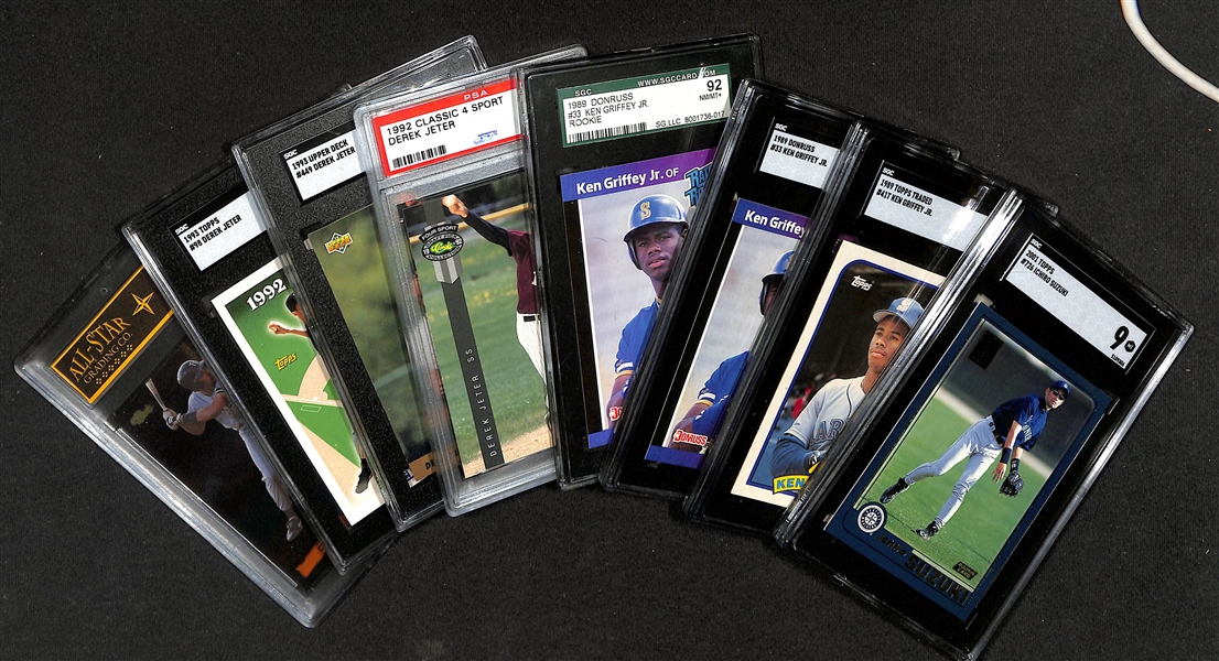 (8) Graded Baseball HOFer Rookie Cards of Ichiro, Griffey Jr, & Jeter