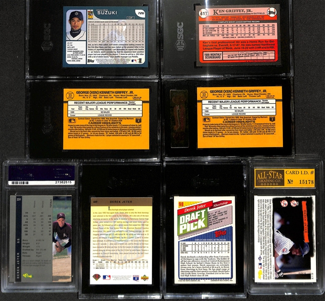 (8) Graded Baseball HOFer Rookie Cards of Ichiro, Griffey Jr, & Jeter