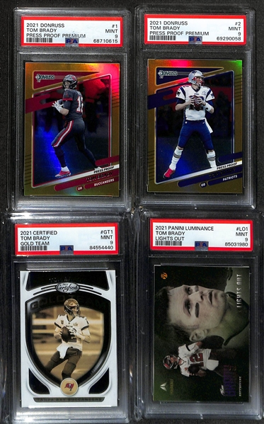 Lot of (10) PSA Graded Tom Brady Football Cards w. 2002 Fleer #3 Golden Memories & 2017 Phoenix TB-3 Triumphant-Red #/299