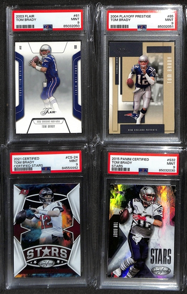 Lot of (10) PSA Graded Tom Brady Football Cards w. 2002 Fleer #3 Golden Memories & 2017 Phoenix TB-3 Triumphant-Red #/299